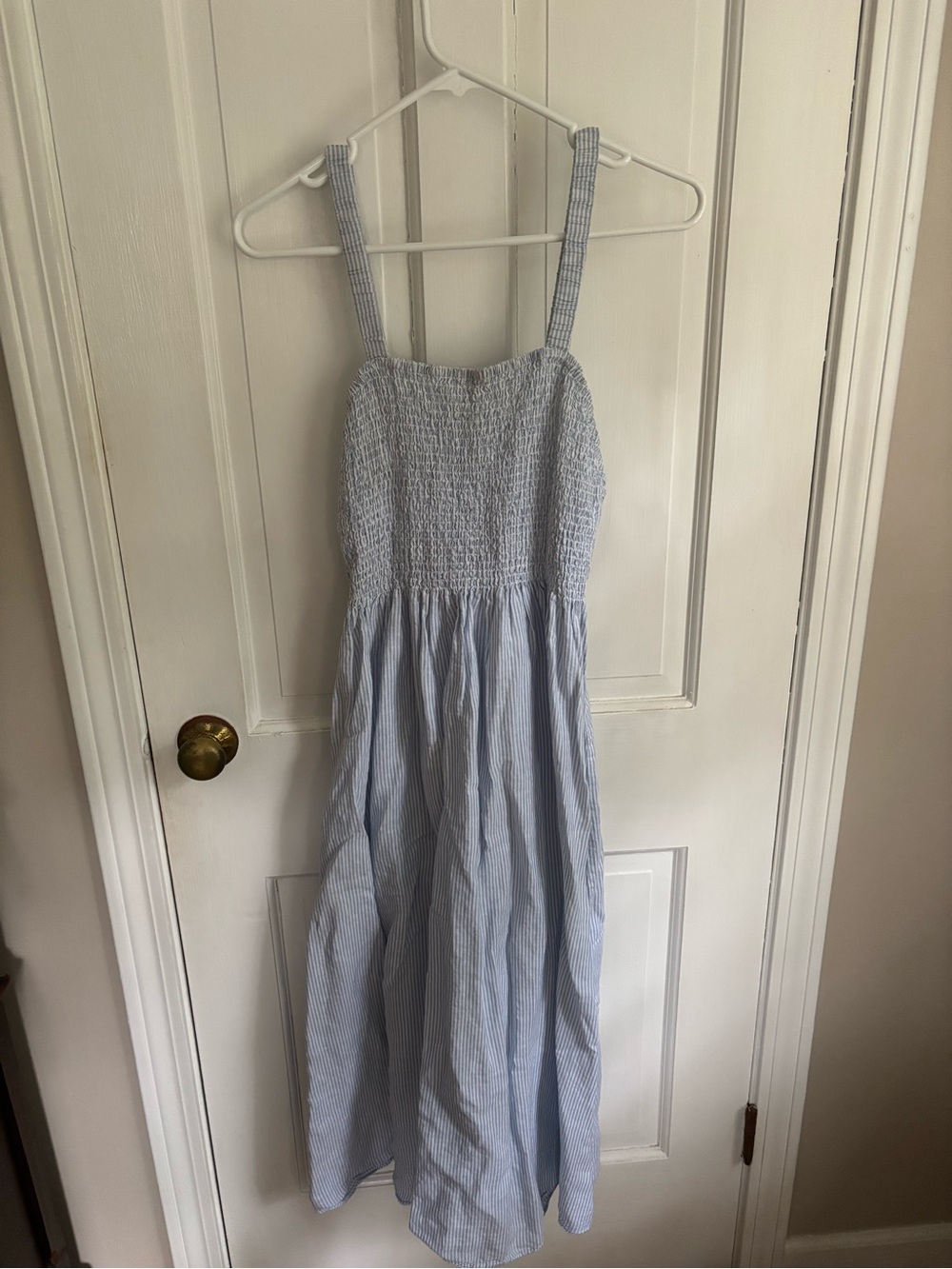 J. Crew Light Blue White Striped Smocked Sundress